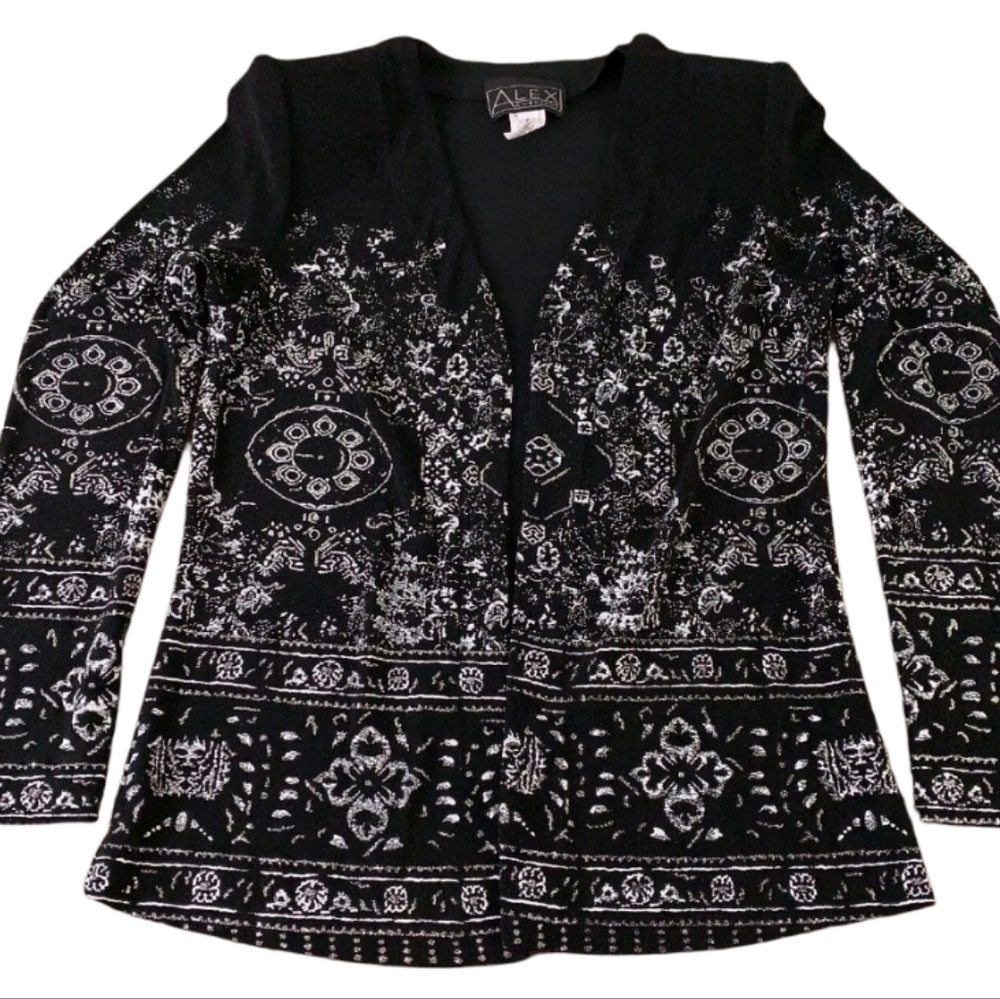 Alex Evenings Black and Silver Embellished Blouse Size Xlp